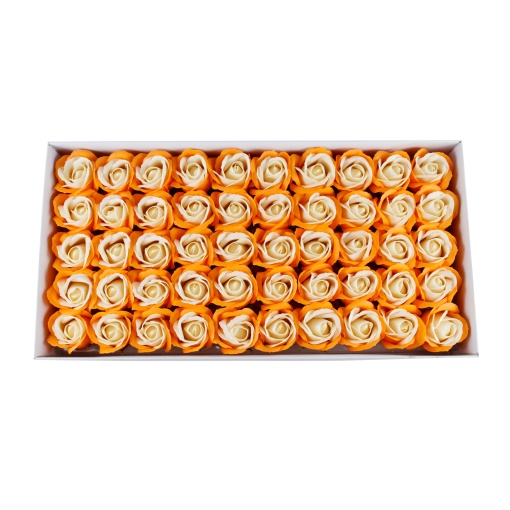 Set trandafiri din sapun love, crem-portocaliu, 50 buc/set, 6.5 cm inaltime, 5 cm diametru, SF003-28
