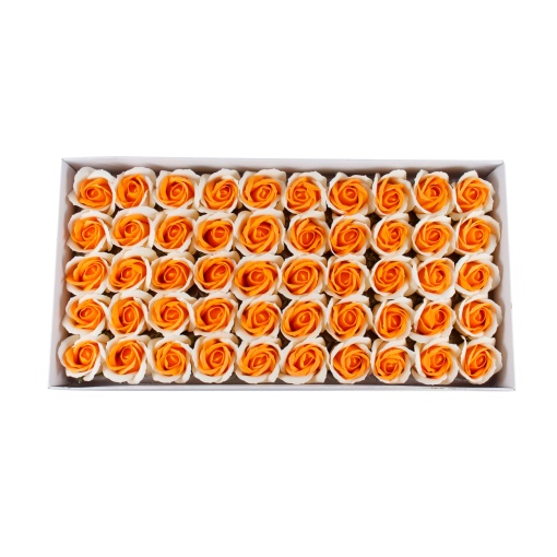 Trandafiri din sapun love, crem+portocaliu, 50 buc/set, 6.5 cm inaltime, 5 cm diametru, SF003-9