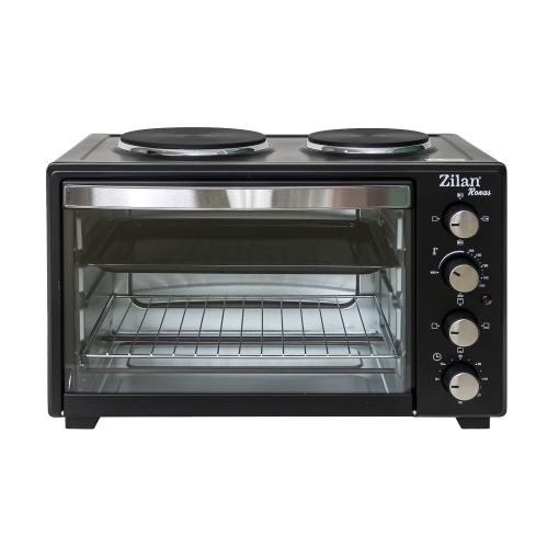Cuptor electric cu plita Zilan 35l, 1600W, 2 arzatoare, timer 90 min, temperatura max 250C, Negru, 4 Kg, ZLN2928