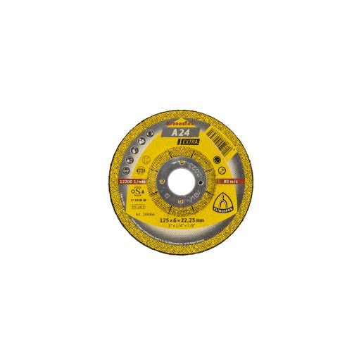 Disc de polizare Klingspor A 24 Extra, 125x6x22.23mm, universal, metal, uscat, compatibil cu polizor unghiular, EXT188466