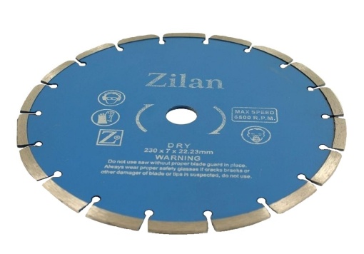 Disc diamantat segmentat Zilan, 230x7x22.23mm, taiere uscata, universal, 6500 r.p.m., ZLN1076