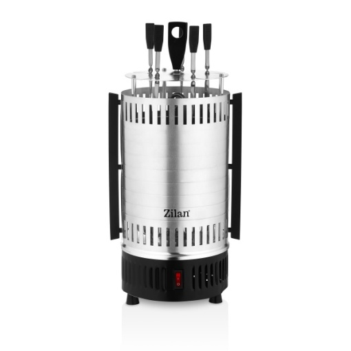 Gratar vertical Zilan, 900W, rotatie automata, 5 frigarui inox, aluminiu, inaltime 37 cm, diametru 17 cm, lungime frigaruie 27 cm, ZLN5565