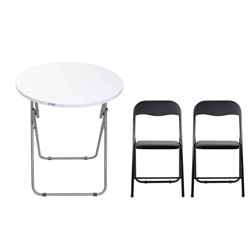 Masa plianta rotunda cu blat MDF Zilan, dimensiuni 60x65cm, metal, inclus 2 scaune pliabile, ZLN6968_2S