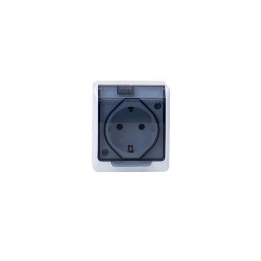 Priza simpla Zilan HERMES cu capac transparent, 16A/250V, IP44, 6.5x7.6x5 cm, ELPL-0324-01