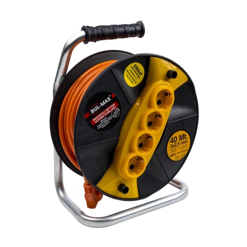 Rola prelungitor Z-tools cu 4 prize, 3x2.5mm, 40m, suport metalic, exterior/interior, negru, EXT5659