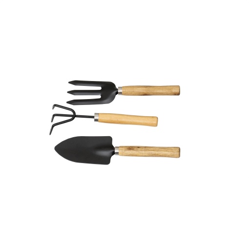 Set 3 ustensile de gradina Zilan, mini lopata 25cm + mini grebla 22cm + mini furca 24cm, otel carbon, maner lemn ZTS8273