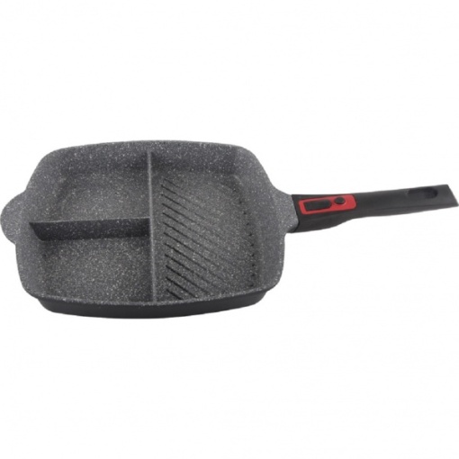 Tigaie grill Zilan 3 in 1, 28x28x4 cm, aluminiu, invelis granit antiaderent, maner detasabil, compatibila inductie, ZLN3352
