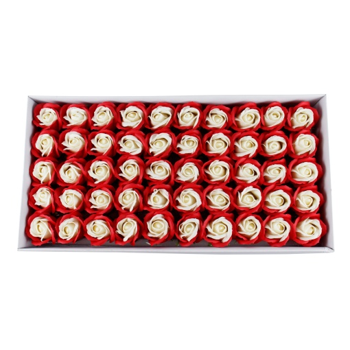 Trandafiri sapun love, rosu-alb, 50 buc/set, 6.5 cm inaltime, 5 cm diametru, SF003-22