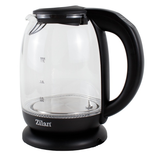 Fierbator electric Zilan 1.7L, rotire 360 grade, 5 setari temperatura, 2200W, plastic/sticla, transparent/negru, ZLN3956