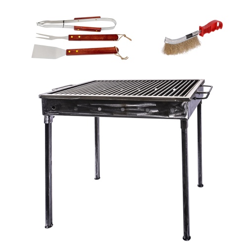 Pachet gratar metalic Zilan, 60x40 cm, sita inox, perie de sarma, set 3 accesorii, ZTS5484_1