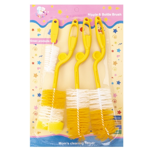 Set 4 perii curatare biberoane si tetine Z-TOOLS, plastic moale, lungime 17cm si 12cm, galben, ZTS9098