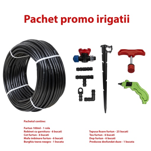 Set irigare Zilan, furtun picurare 16mm, 100m, distanta picuratori 40cm, 4l/h, dimensiuni 54x54x20 cm, 5.5kg, SET30054