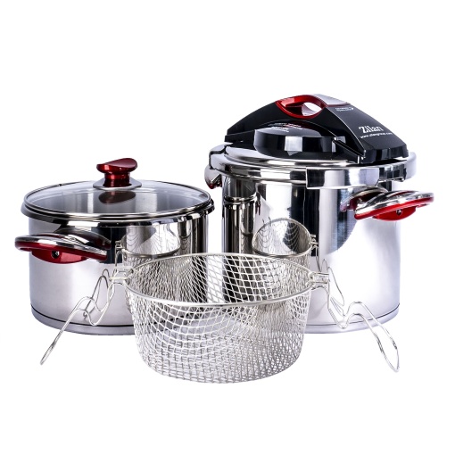 Set oale sub presiune Zilan, inox, 5 piese, 4L+6L, diametru 22 cm, cos prajit 20x9 cm, cod ZLN0030