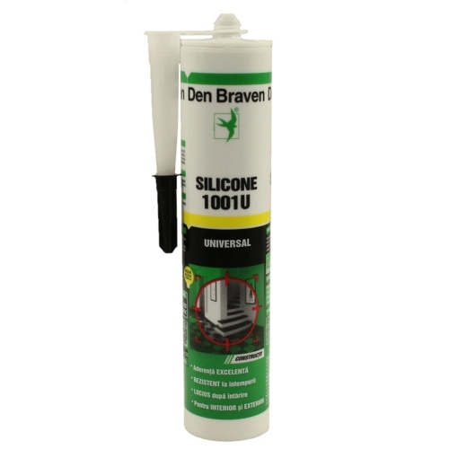 Silicon negru Den Braven 1001 U, 280ml, pentru rosturi de conexiune clădiri, bucătării și băi, cod D12002211