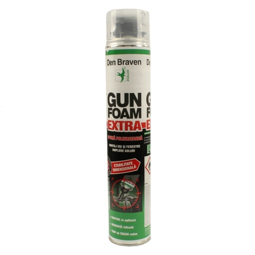 Spuma gun foam extra Den Braven 750ml, pentru umplerea rosturilor, aderenta excelenta la beton, caramida, lemn, metal, 750ml, DPU36944