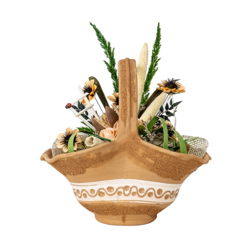 Aranjament flori ceramic Zilan, cos mare cu flori textile Adianthum, multicolor, inaltime 30 cm, EXT10163