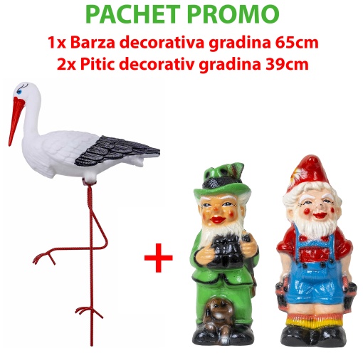 Decoratiune gradina Z-tools, Barza 65 cm, 2 Pitici 39 cm, Alb, Negru, Plastic/Metal, Cod EXT7398_2