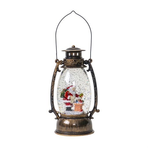 Figurina Felinar de Craciun muzical Zilan, cu 8 melodii, fulgi de zapada, LED alb cald, 20x15x25 cm, CD4154B