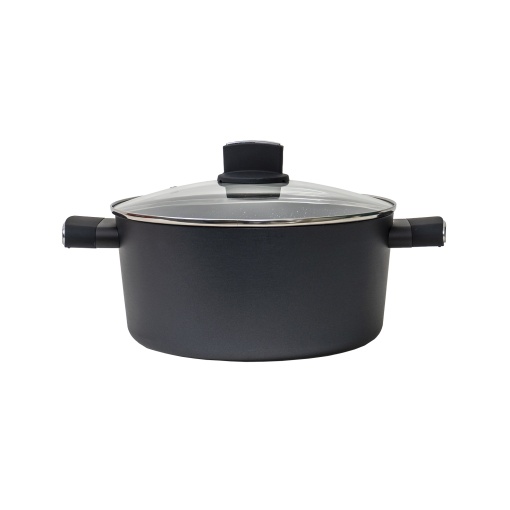 Oala cu capac sticla Zilan, 24 cm, 3L, aluminiu, emailat, negru, cod ZLN0843