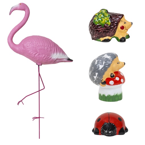 Pachet decor gradina Zilan, flamingo mare 100 cm + buburuza 8 cm + arici 16 cm + arici 12 cm, EXT10248