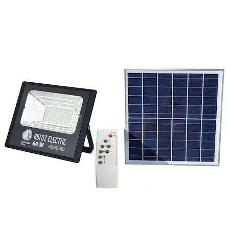 Proiector solar Horoz Tiger 60W, telecomanda, 1040Lm, IP65, 36x10x36 cm, EXT068-012-0060