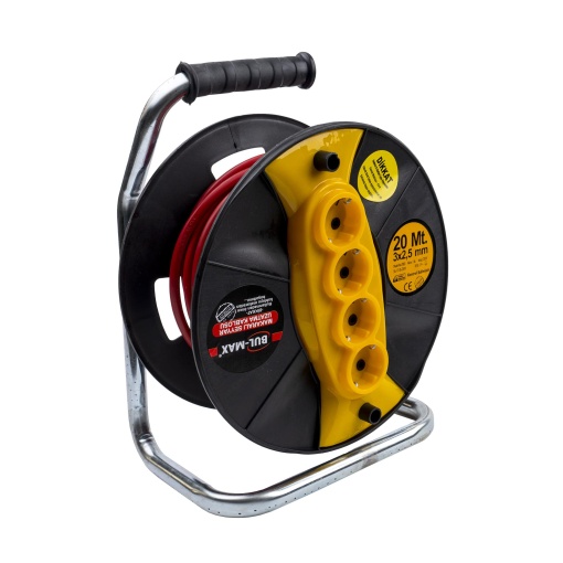 Rola prelungitor Z-tools cu 4 prize, 20m, 3x2.5mm, suport metalic, izolare PVC, exterior/interior, negru, EXT5658