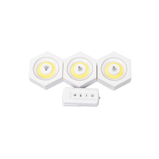 Set 3 lampi cu LED Zilan cu telecomanda, autoadezive, reglare intensitate, diametru 8.2cm, inaltime 2.3cm, ZTS8222