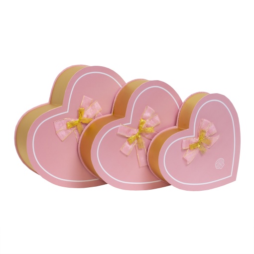 Set cutii in forma de inima Zilan, 3 cutii, 10cm, 30cm + 8cm, 27cm + 6cm, 23.5cm, CD4954_roz