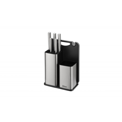 Set cutite 7 piese Zilan, otel inoxidabil, suport si tocator 29.6x22.4x0.8 cm, maner ergonomic, ZLN1627