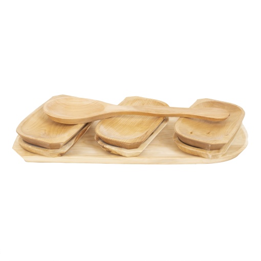 Set platouri lemn Zilan, 7 buc, pentru servire, 60x23x2.5 cm + 6x24x14.5x2.5 cm, compartimentat, maron, 1462_2