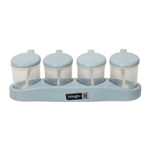 Set recipiente condimente Zilan, 4 recipiente, suport, plastic, transparent, 10x10x12 cm, DSY1045