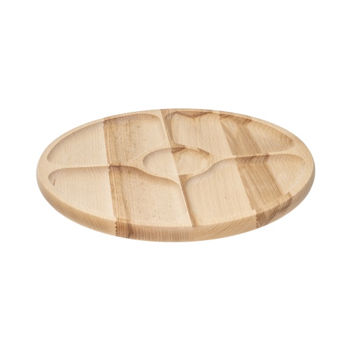 Tava rotativa Zilan, din lemn de fag, 5 compartimente, rotund, 33 cm, maro, EXT10029