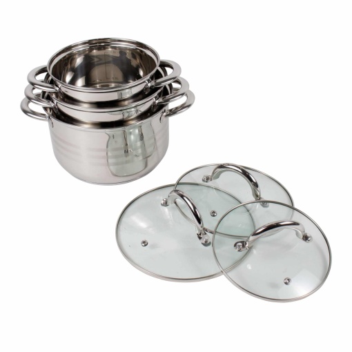 Cratite Floria, 3 cratite inox cu capac, 1.5L + 2L + 3L, baza 3 straturi, 16x11 cm + 18x12 cm + 20x13 cm, ZLN4083