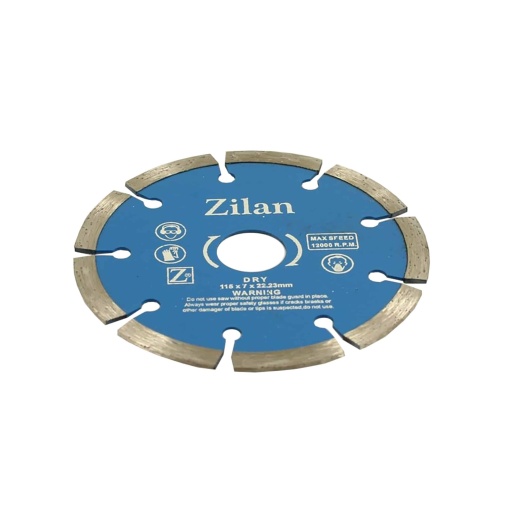 Disc diamantat segmentat Zilan 115x7x22.23mm, taiere uscata caramida, beton, granit, ceramica, viteza maxima 12000 r.p.m, ZLN1045