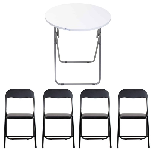 Masa plianta rotunda Zilan, 60x65cm, blat mdf, picioare metalice, negru plus 4 scaune pliabile, suport 100kg, ZLN6968_4S