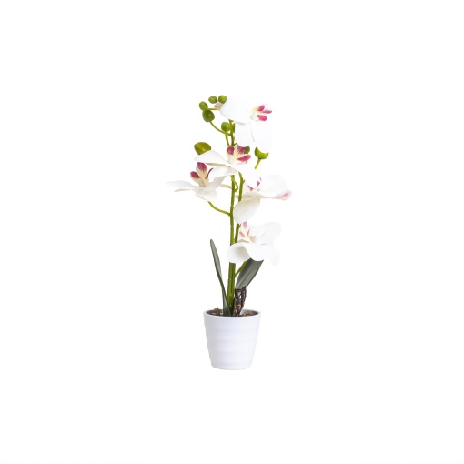 Orhidee artificial Zilan in ghiveci ceramic alb, diametru 7 cm, H 34 cm, natural, elegant, CD5150_Alb