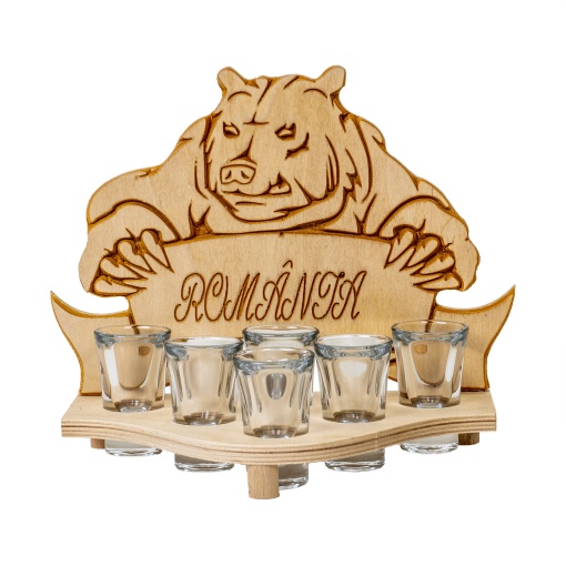 Pahar shot Zilan, set 6 bucati, model urs, sticla, capacitate 0.5 l, inaltime 22 cm, maroniu, EXT10300