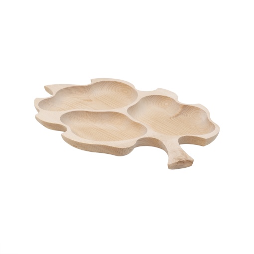 Platou din lemn de fag Zilan, forma frunza stejar, 3 compartimente, 30x20x5 cm, EXT6178