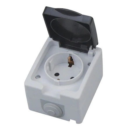 Priza aplicata de exterior Zilan, 16A/250V, IP54, 1 locas, alb cu capac negru, 6.5x5.1x7.6 cm, 0.2kg, EXT112-100-0001