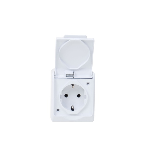 Priza simpla Zilan alba cu capac, alimentare 16A/250V, IP44, 65x76x50 mm, ELPL-0324-02