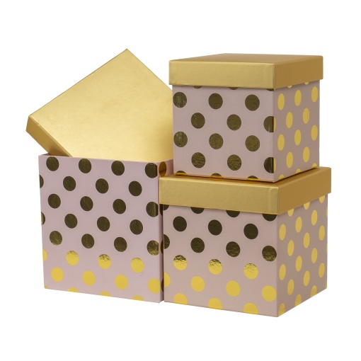Set 3 cutii patrate cu buline Zilan, negru, dimensiuni: 18.5x18.5x18.5 cm + 16.5x16.5x16.5 cm + 14.5x14.5x14.5 cm, CD4956_roz