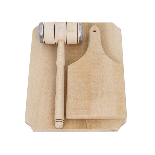Set 3 piese tocatoare Zilan, ciocan plus tocator dreptunghiular 35x25x2 cm, tocator cu maner 30x15x2 cm, lemn fag, 20mm, EXT6089