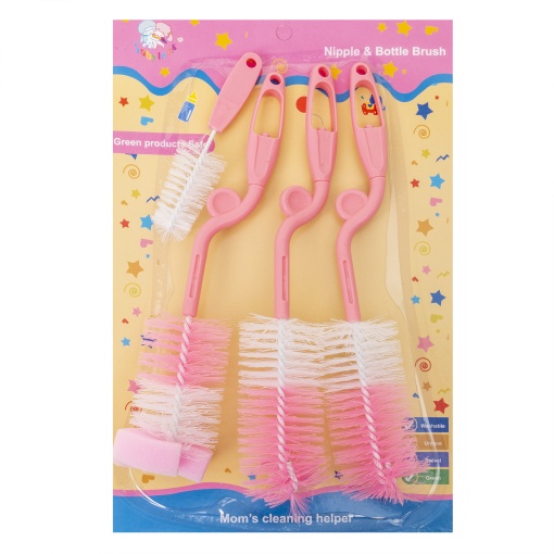 Set 4 perii curatare biberoane Z-TOOLS, roz, perie mare 17cm, perie mica 12cm, ZTS9099