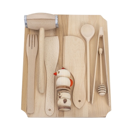 Set tocator dreptunghiular Zilan, 10 piese, lemn fag, 40x30x2 cm, bej, EXT6086