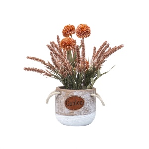 Aranjament floral Zilan, crizantema si lavanda, ceramica, portocaliu, 12x12x27 cm, ZTS8054_3 - Img 1