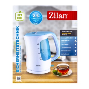 Cana fierbator Zilan 2.5L, 1850-2200W, plastic alb, rotatie 360 grade, oprire automata, ZLN1673 - Img 2