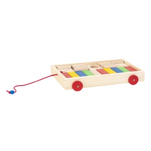 Carucior cu cuburi Zilan, 24 cuburi colorate din lemn, 32x22x5 cm, EXT10769