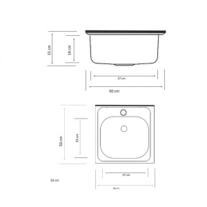 Chiuveta inox Zilan, 50x50 cm, suspensata, 1 cuva, fara preaplin, anticoroziv, argintie, ZLN0155 - Img 2