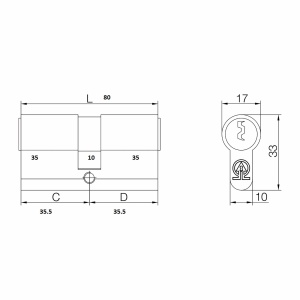 Cilindru Feroneria, 80 mm, 35x35, auriu, cu 3 chei, pachet EXT7427 - Img 2