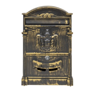 Cutie postala Zilan metalica pentru exterior, 410x260x90mm, auriu, design vechi imperial rustic, placuta afisaj nume, ZTS5580_AU
